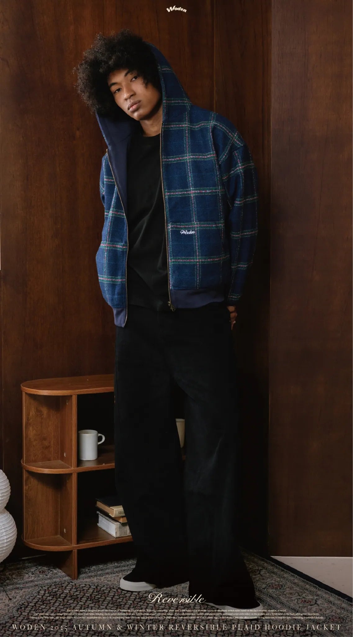 WODEN 2025 Autumn & Winter 012 Reversible Plaid Hoodie Jacket