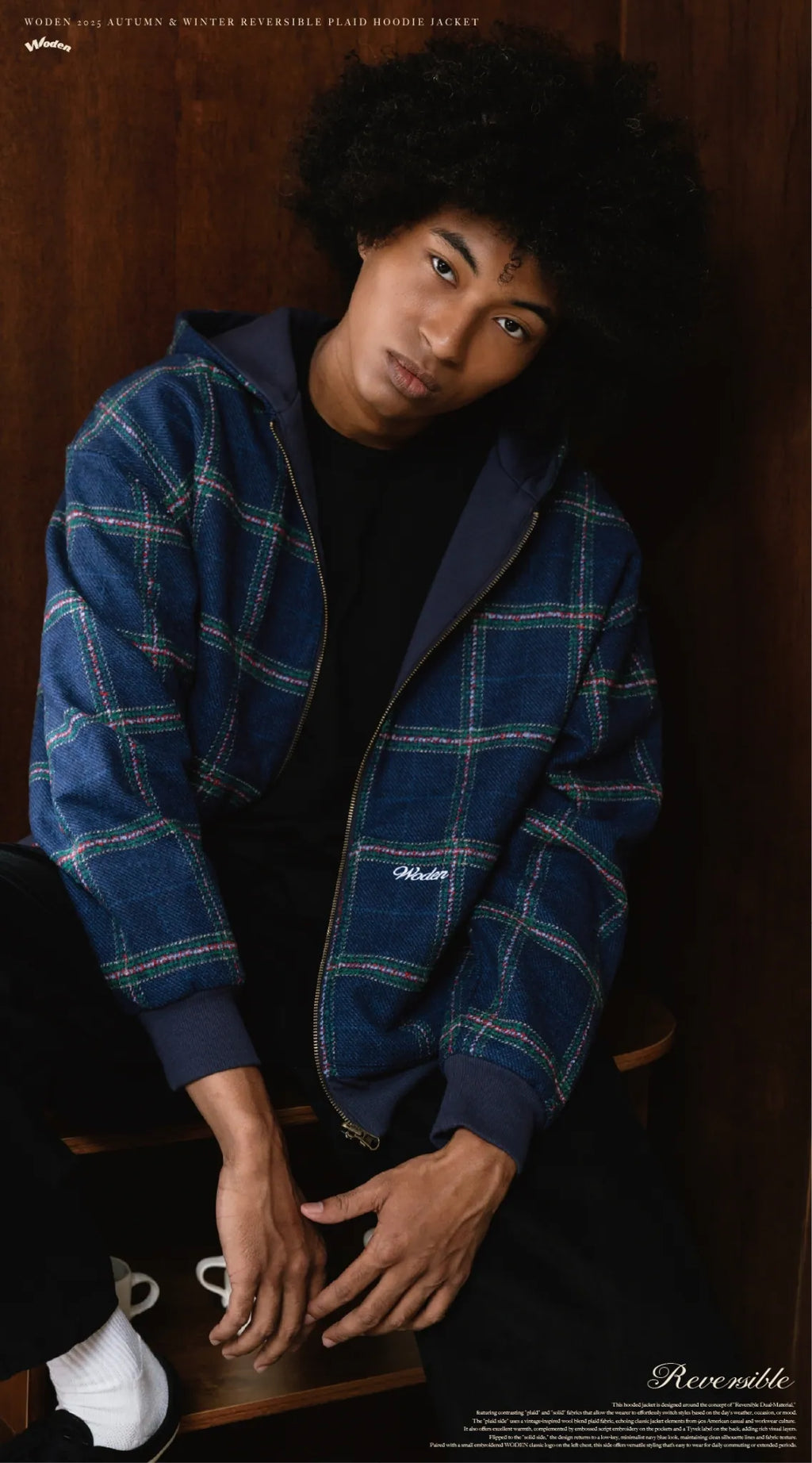 WODEN 2025 Autumn & Winter 012 Reversible Plaid Hoodie Jacket