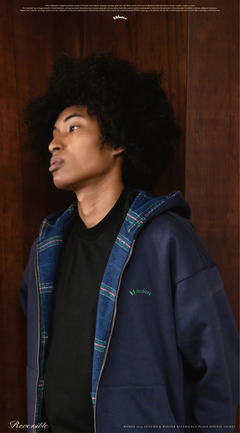 WODEN 2025 Autumn & Winter 012 Reversible Plaid Hoodie Jacket