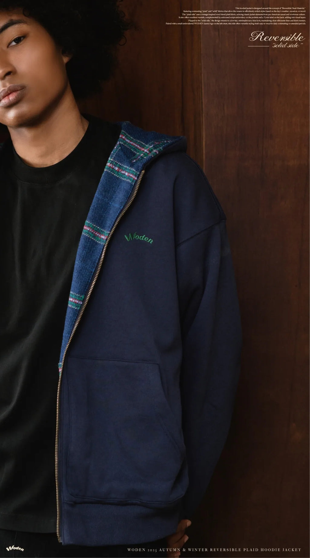 WODEN 2025 Autumn & Winter 012 Reversible Plaid Hoodie Jacket