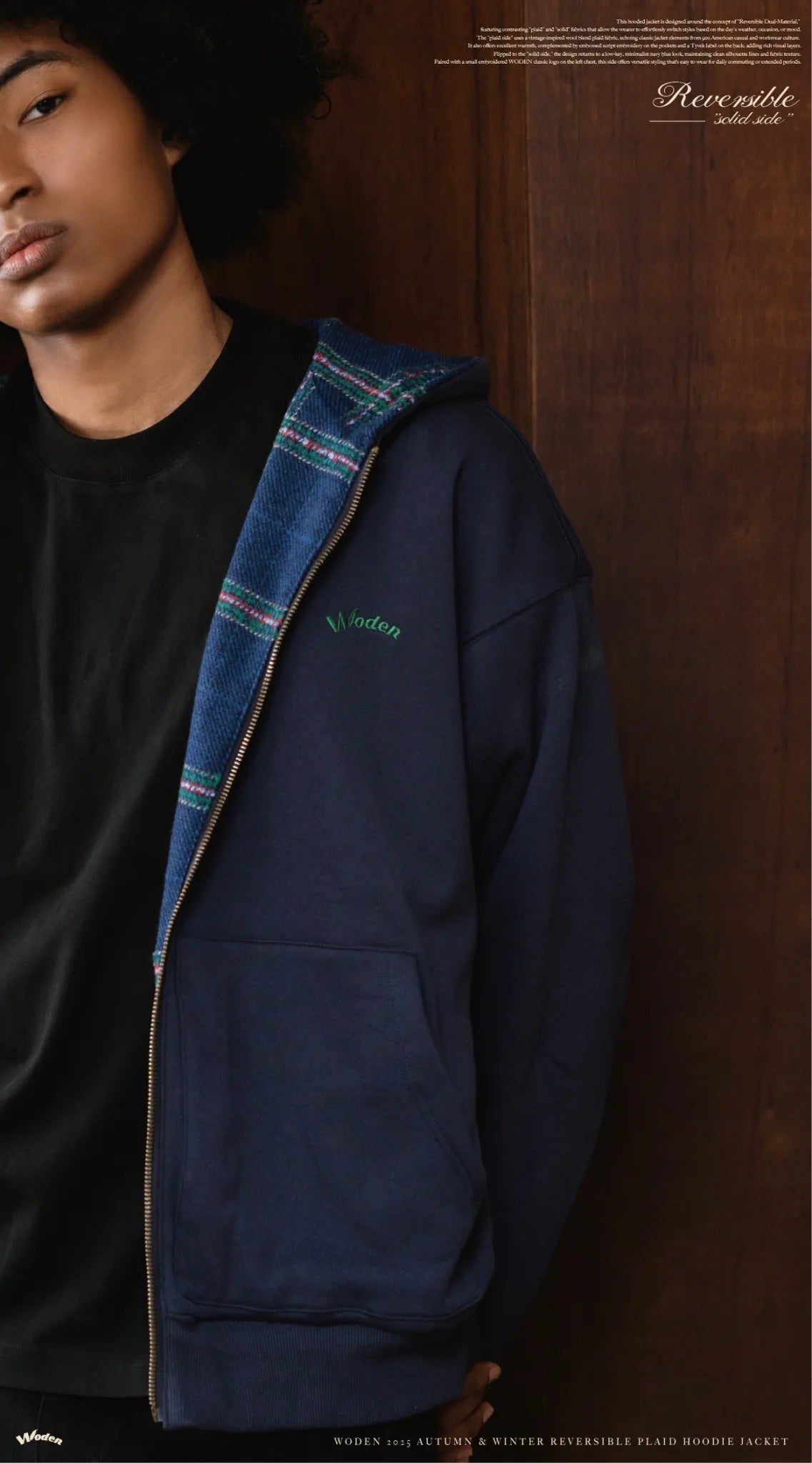 WODEN 2025 Autumn & Winter 012 Reversible Plaid Hoodie Jacket