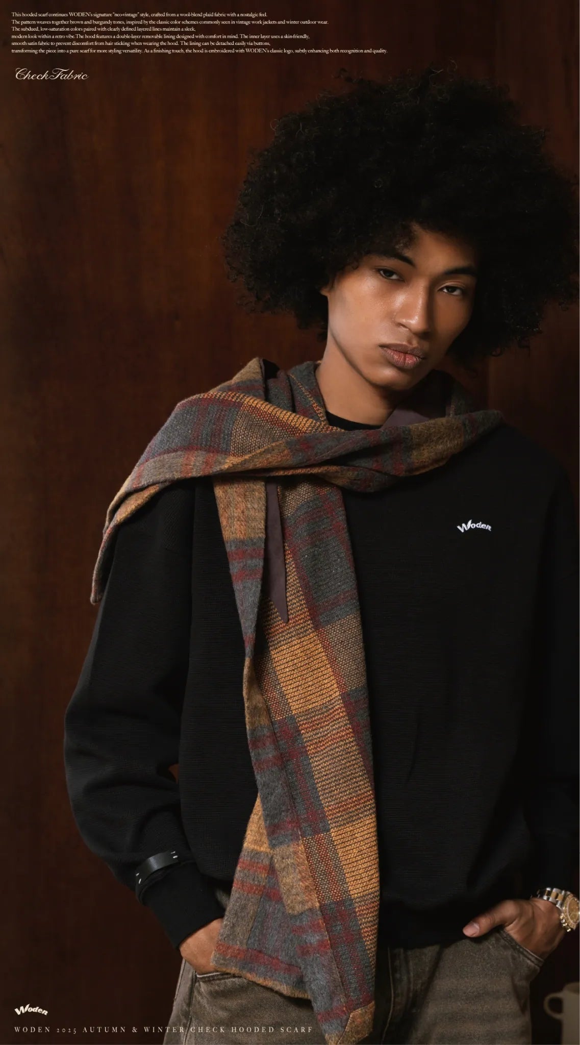 WODEN 2025 Autumn & Winter 013 Check Hooded Scarf