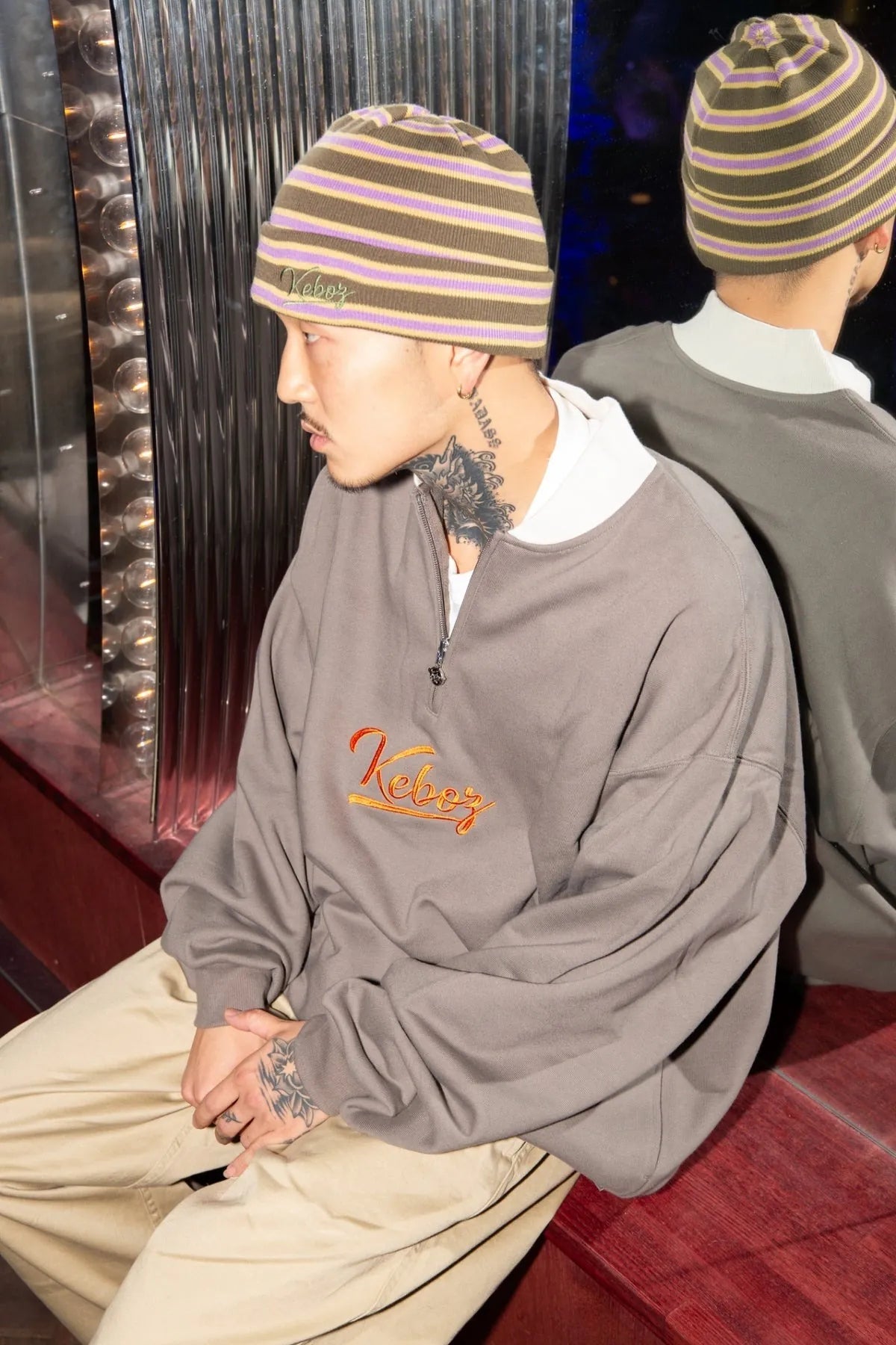 KEBOZ Half Zip Sweat Varsity Jacket