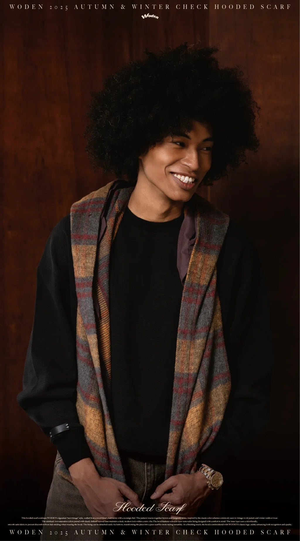 WODEN 2025 Autumn & Winter 013 Check Hooded Scarf
