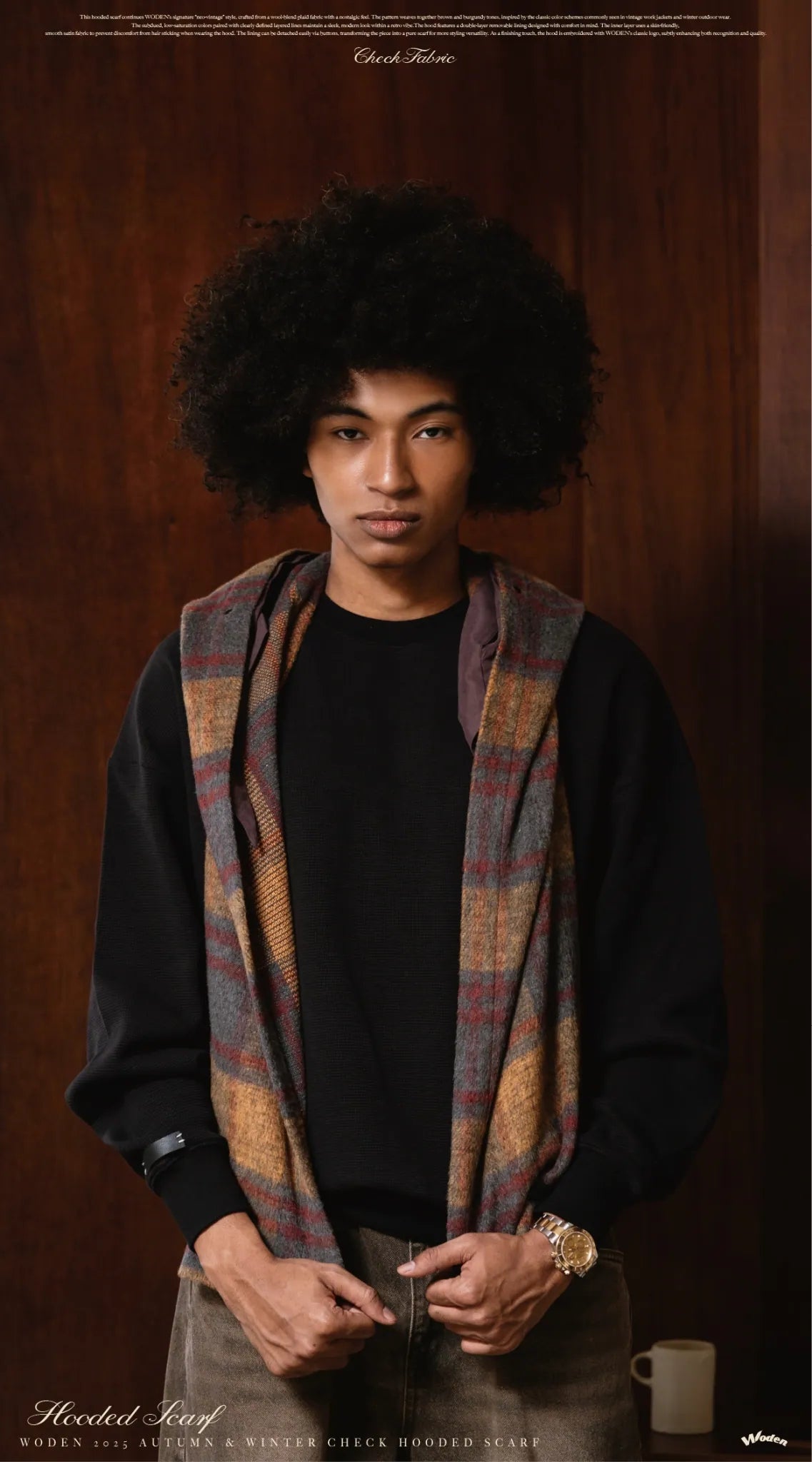 WODEN 2025 Autumn & Winter 013 Check Hooded Scarf
