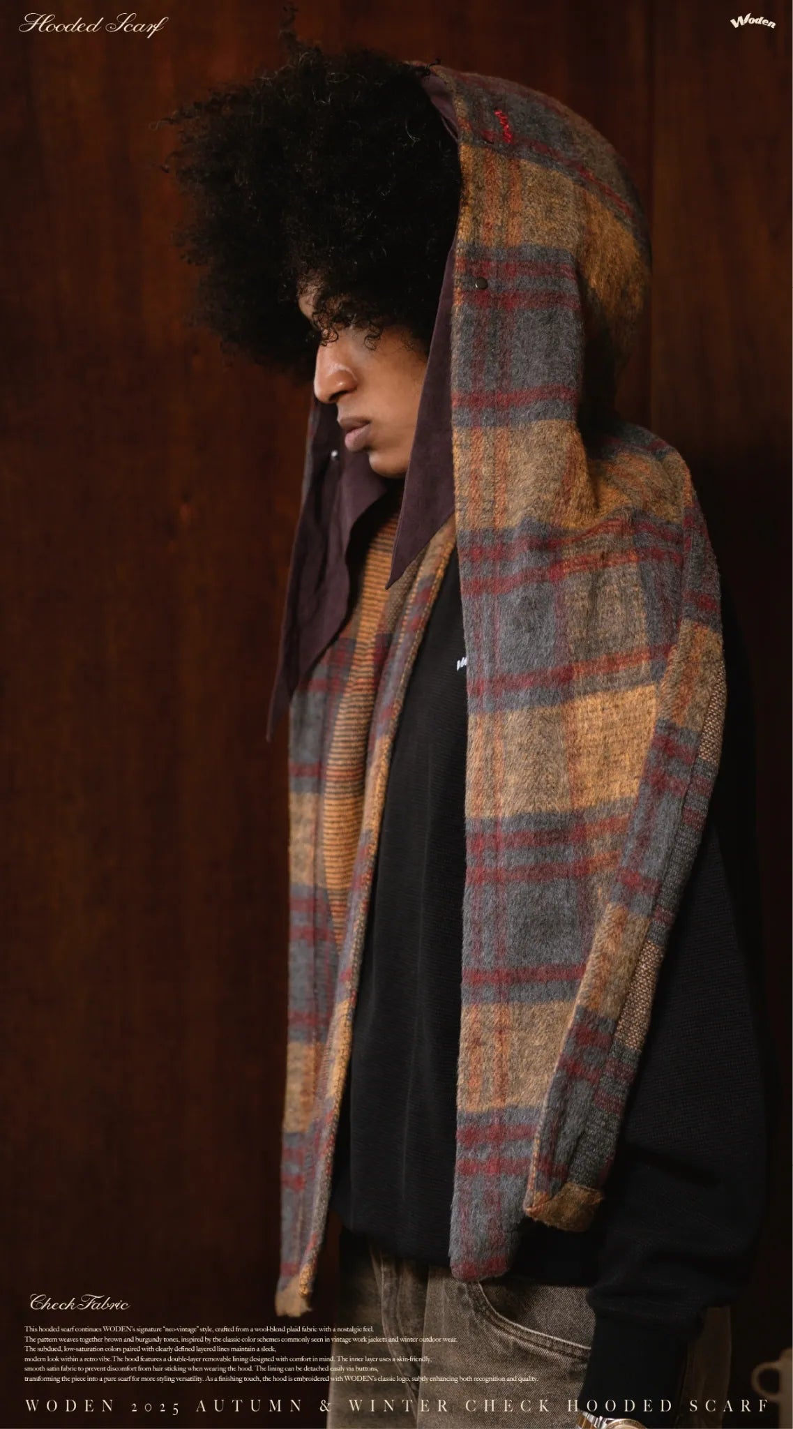 WODEN 2025 Autumn & Winter 013 Check Hooded Scarf