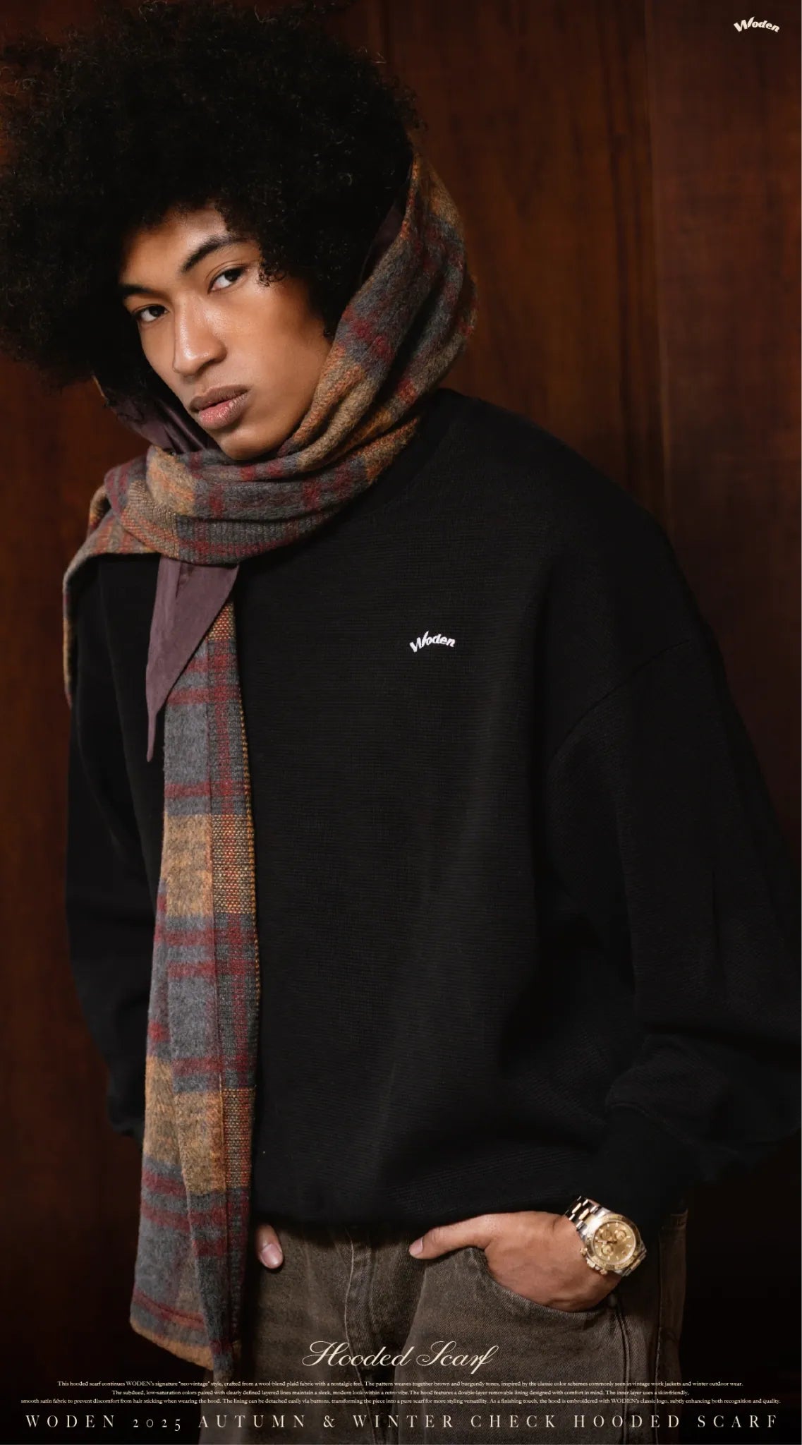WODEN 2025 Autumn & Winter 013 Check Hooded Scarf