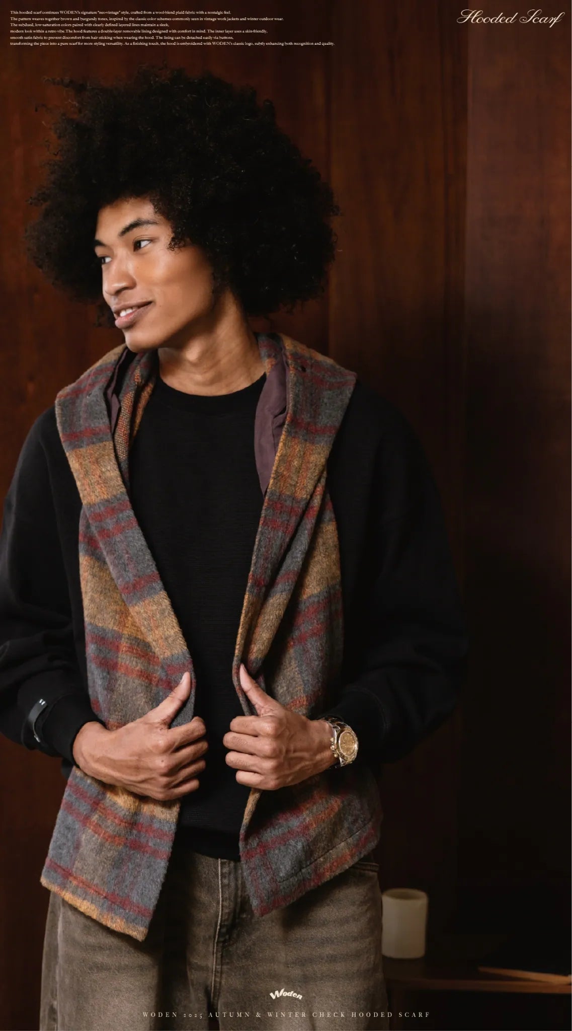 WODEN 2025 Autumn & Winter 013 Check Hooded Scarf