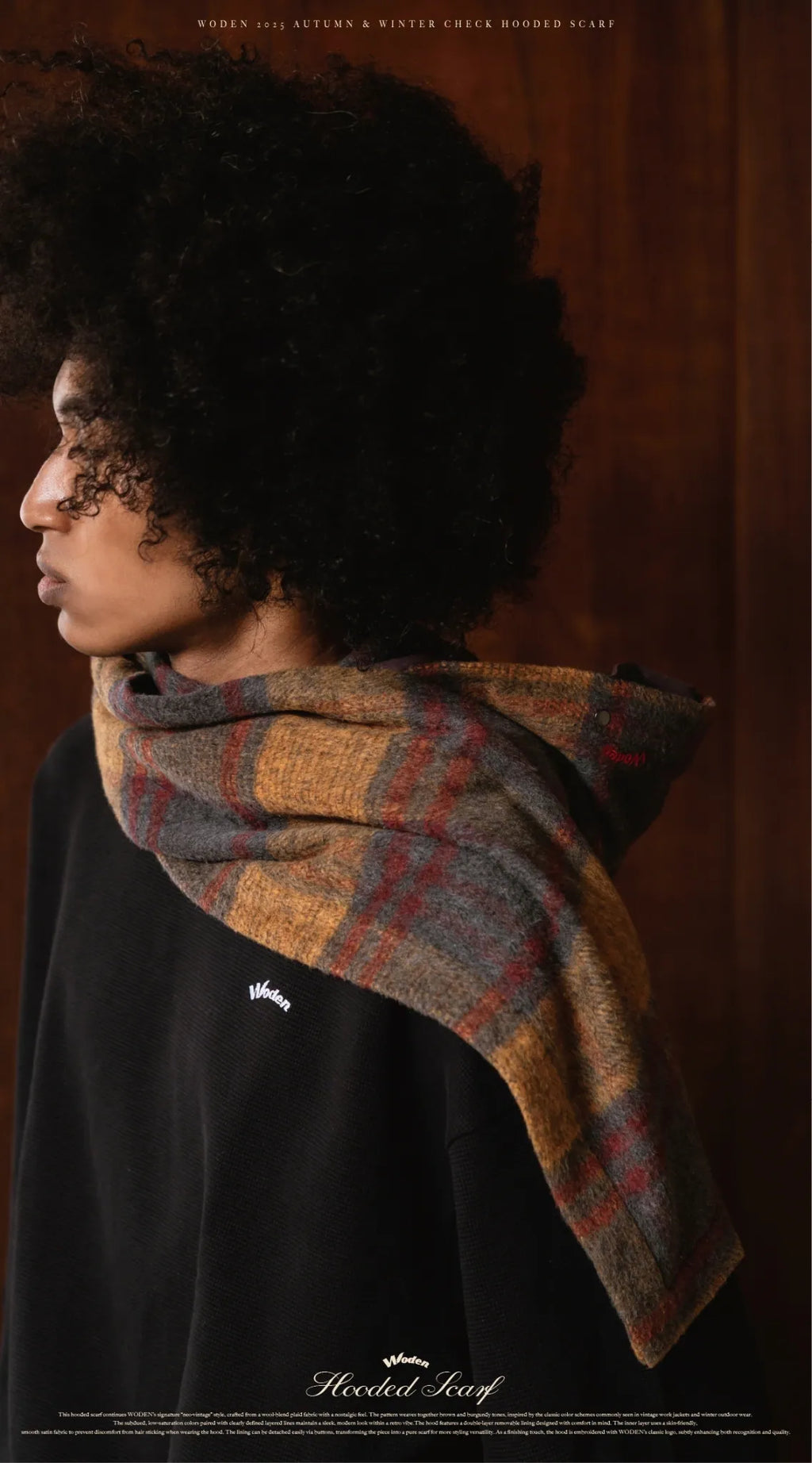WODEN 2025 Autumn & Winter 013 Check Hooded Scarf