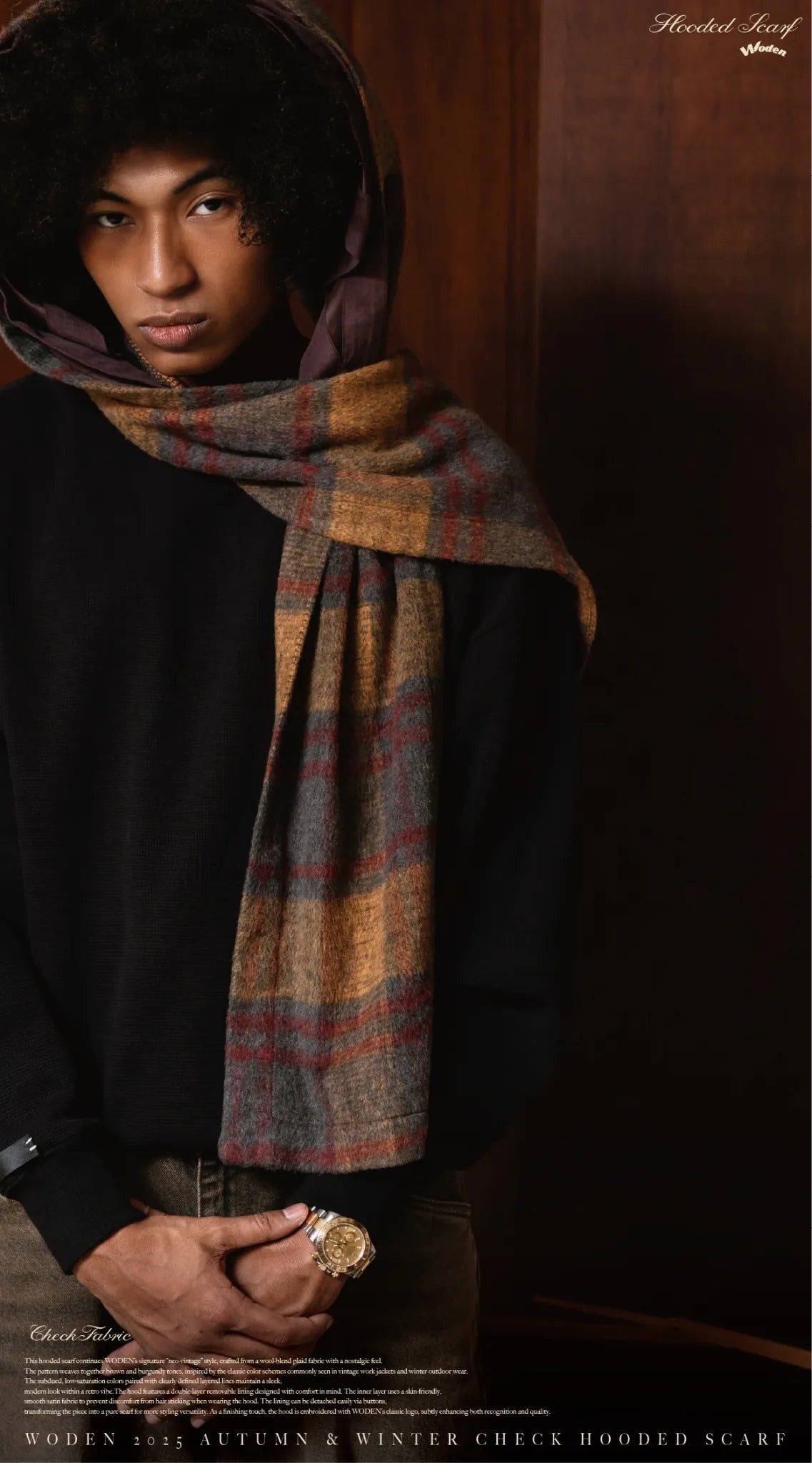 WODEN 2025 Autumn & Winter 013 Check Hooded Scarf