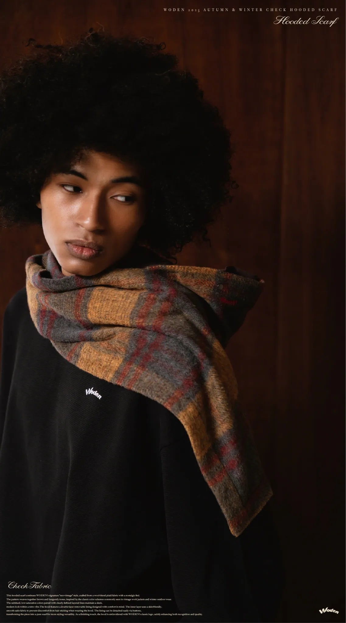 WODEN 2025 Autumn & Winter 013 Check Hooded Scarf