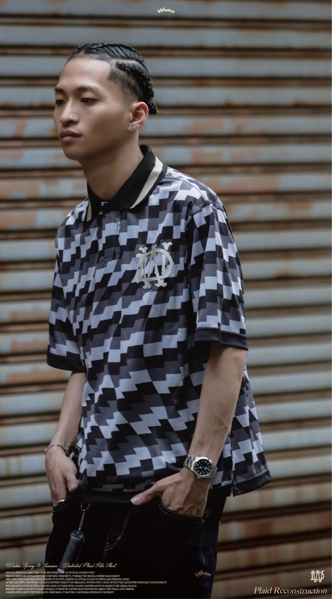 WODEN 2026 Spring & Summer 005 Distorted Plaid Polo Shirt