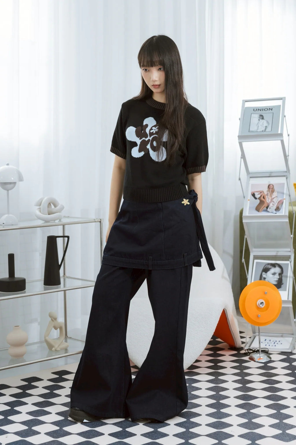 YOKO Floral Contrast Knit Tee