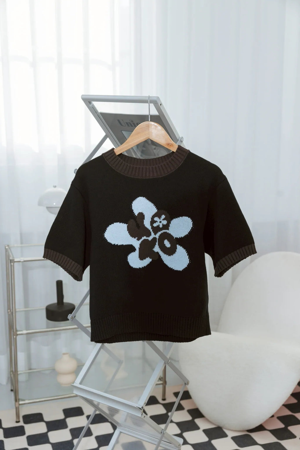 YOKO Floral Contrast Knit Tee