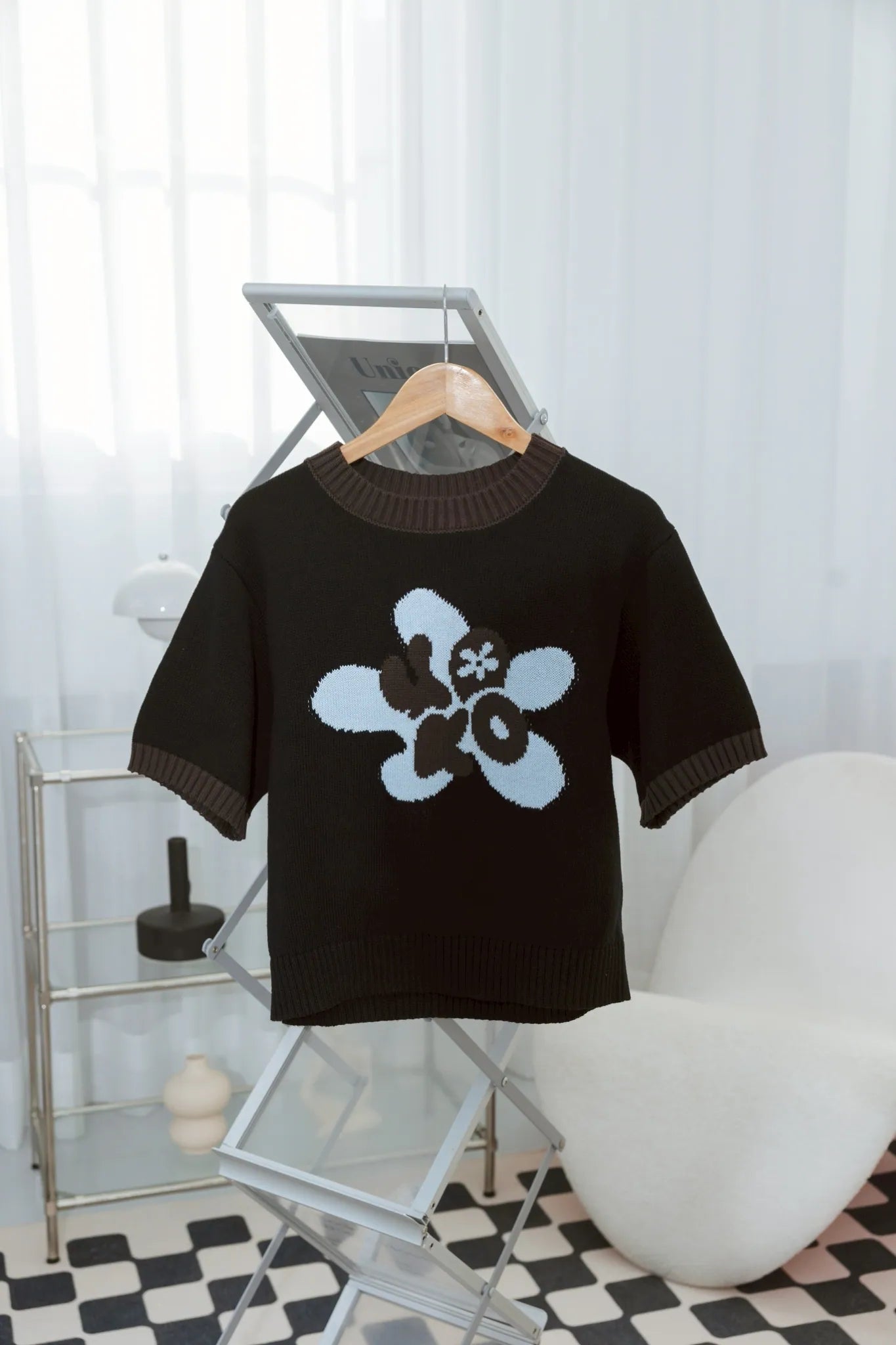 YOKO Floral Contrast Knit Tee