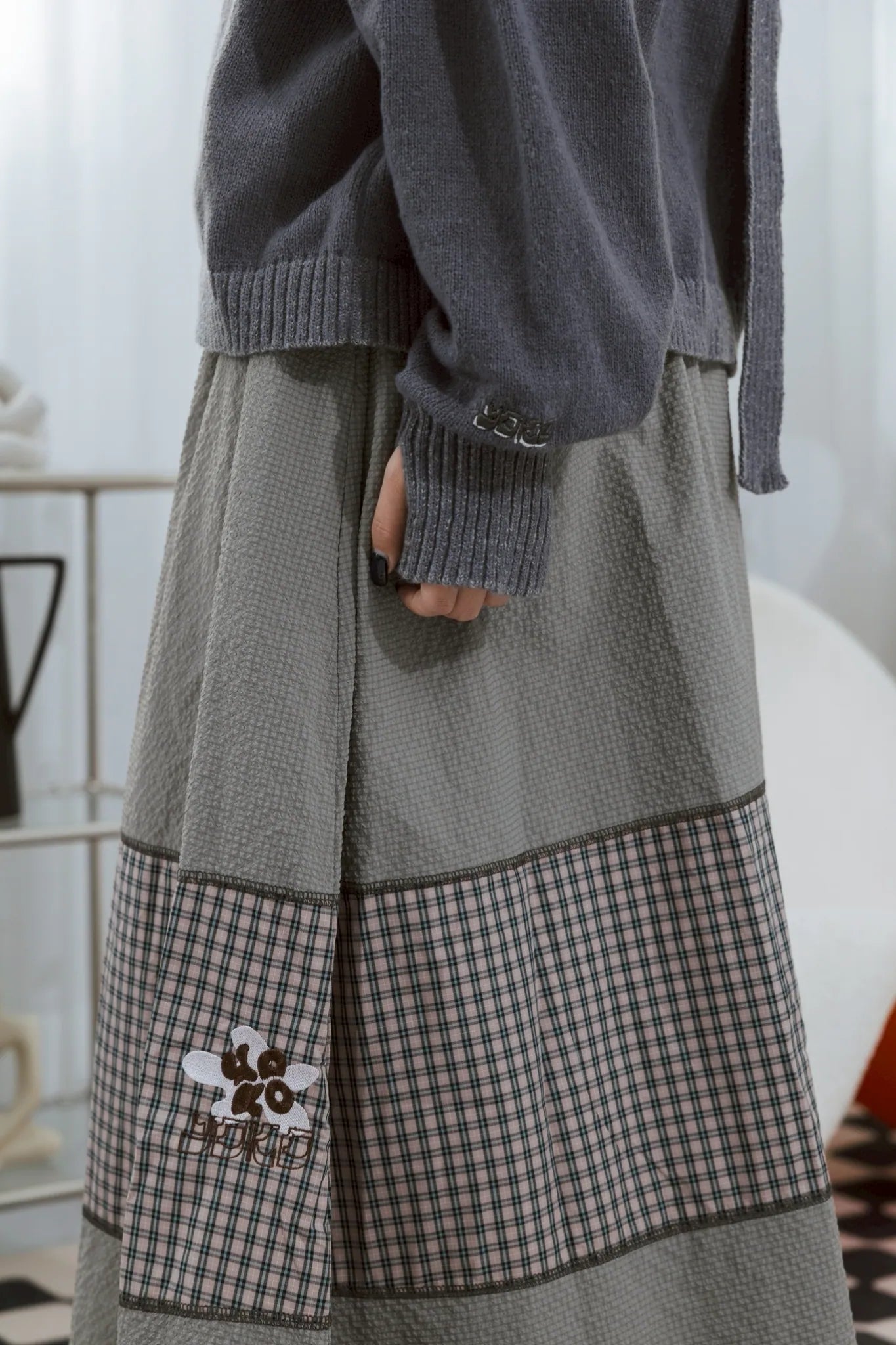 YOKO Paneled Check Skirt