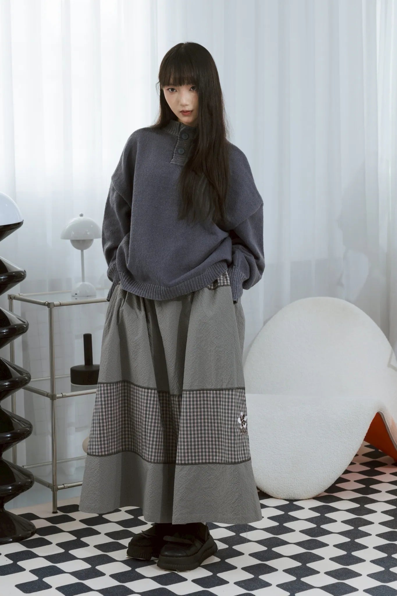 YOKO Paneled Check Skirt