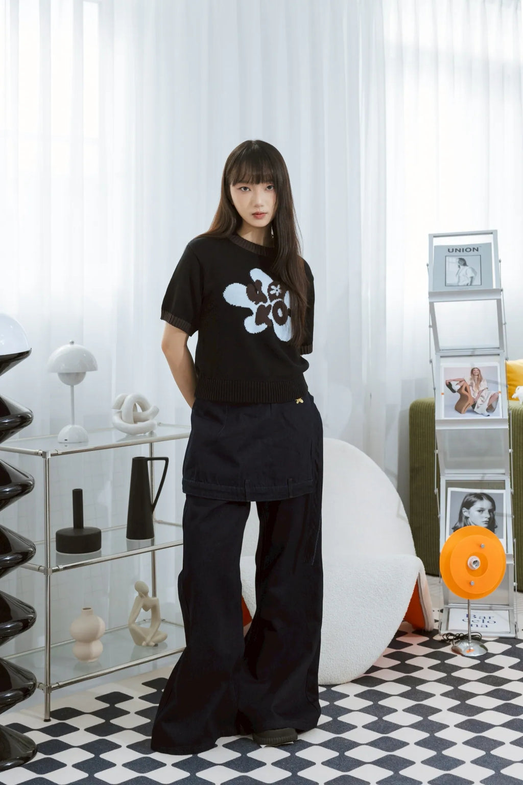 YOKO Floral Contrast Knit Tee