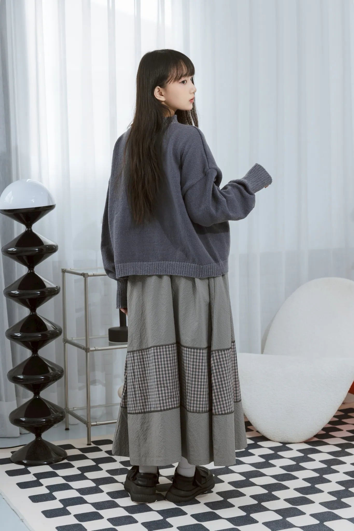 YOKO Paneled Check Skirt