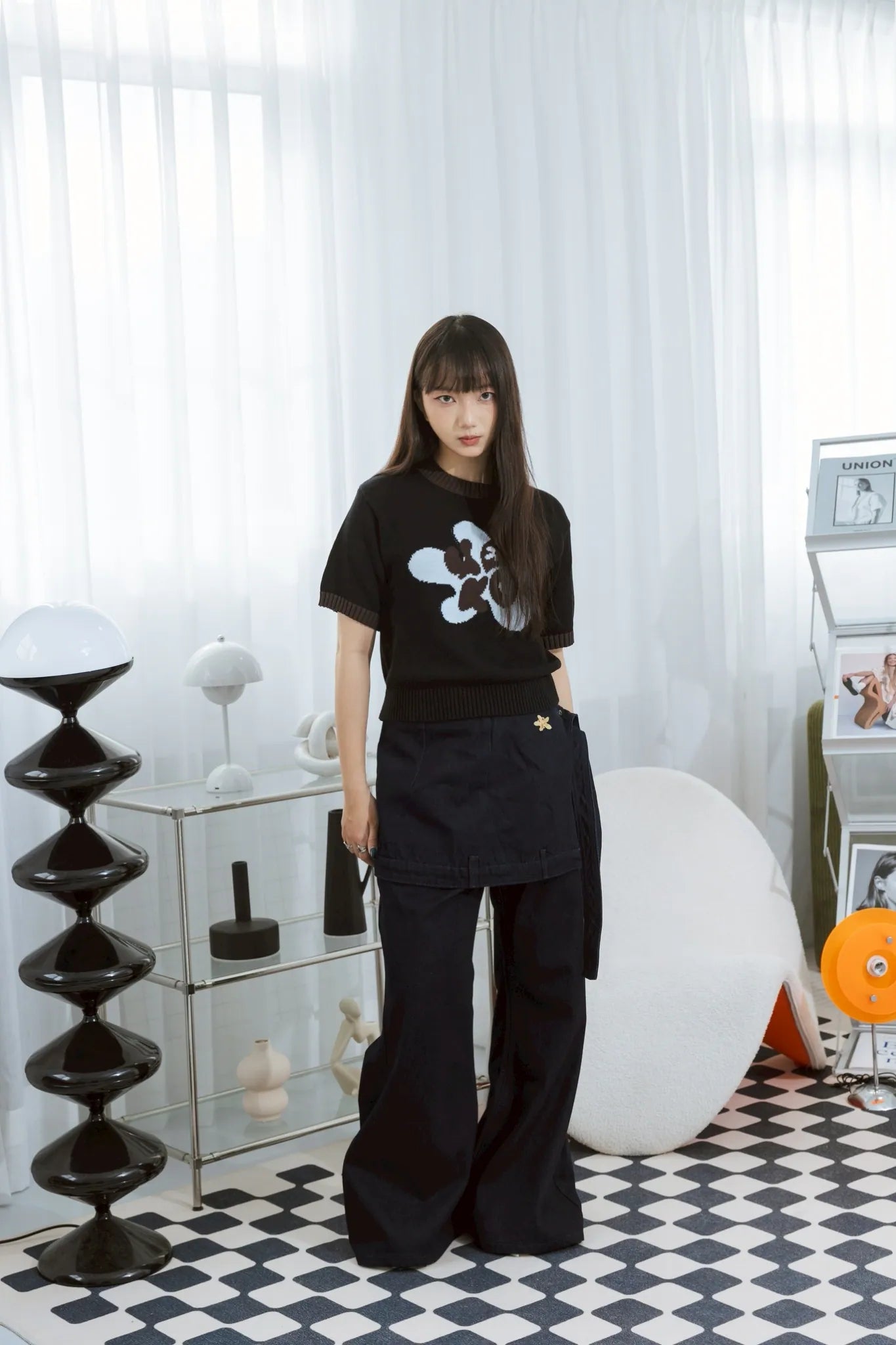 YOKO Floral Contrast Knit Tee