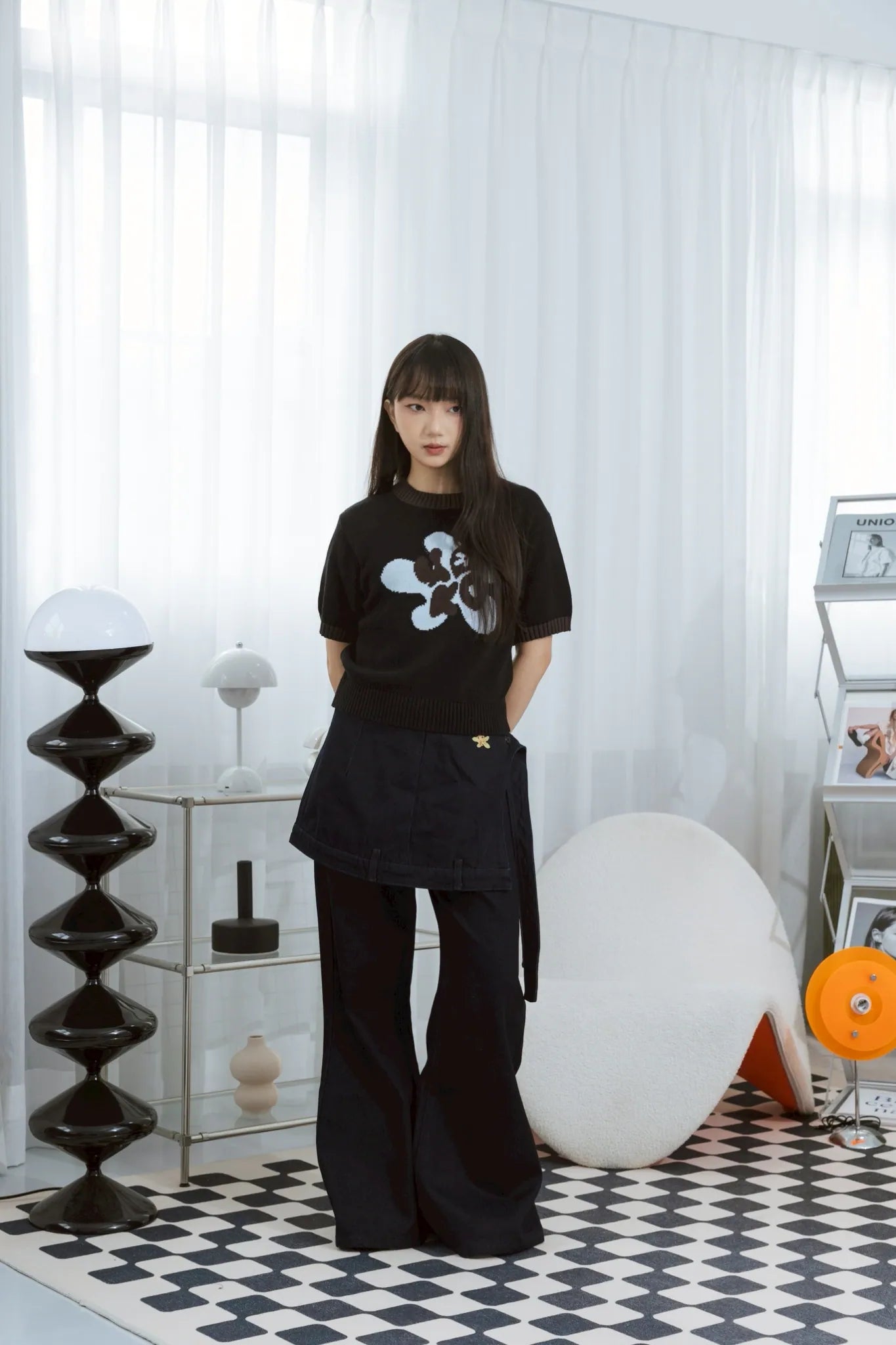 YOKO Floral Contrast Knit Tee