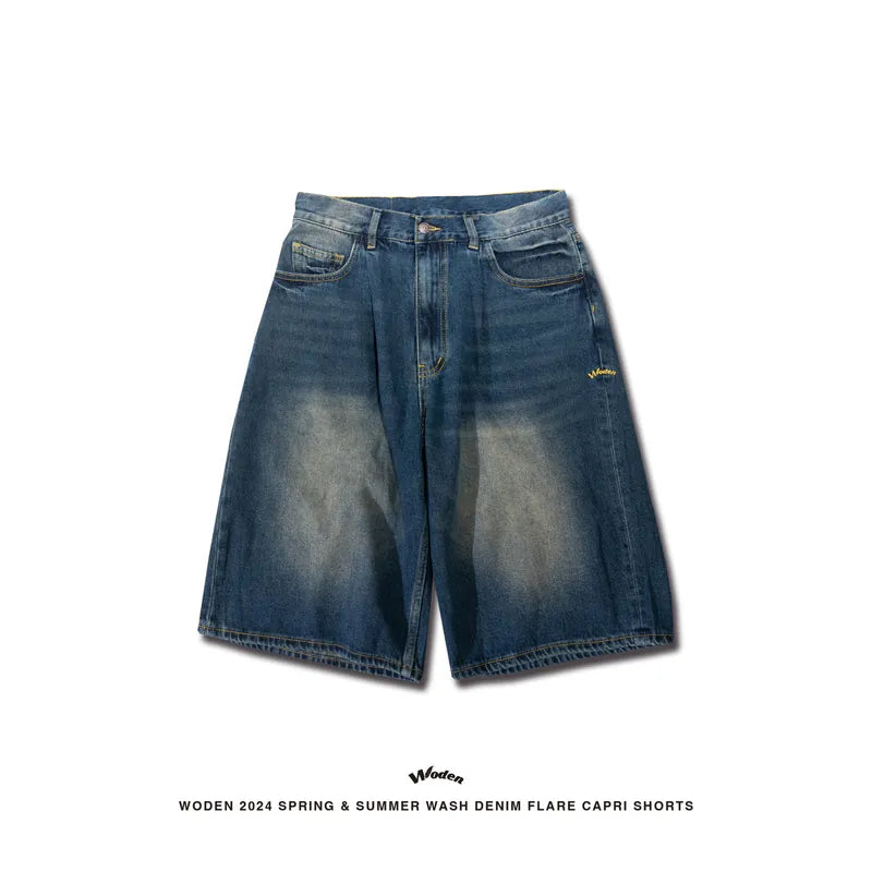 WODEN 2024 Spring & Summer 068 Wash Denim Flare Capri Shorts