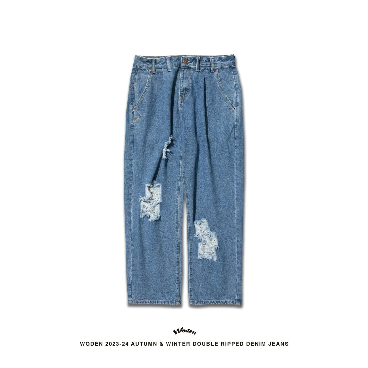 WODEN 2023-24 Autumn & Winter Double Ripped Denim Jeans