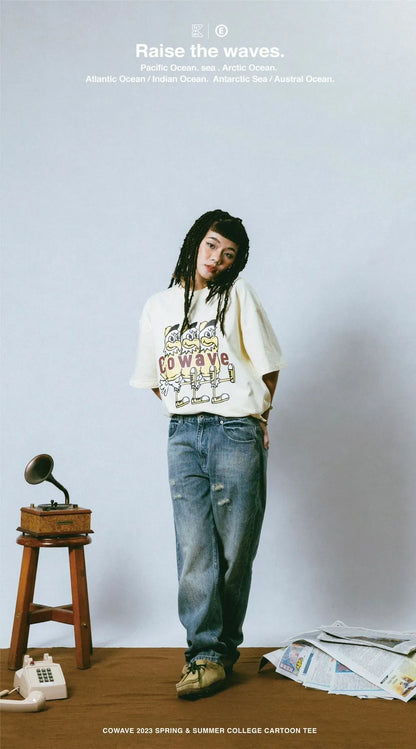 Cowave 2023 Spring & Summer College Cartoon tee 米白