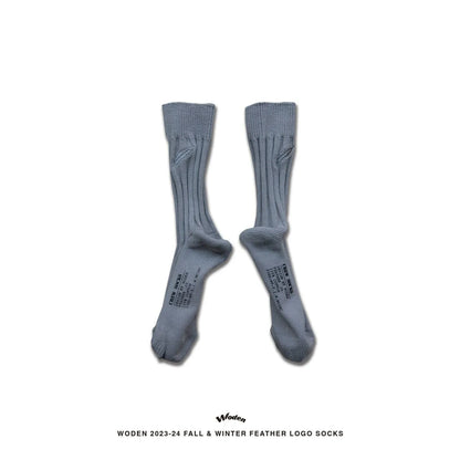 WODEN 2023 Autumn & Winter Feather LOGO Socks 灰色