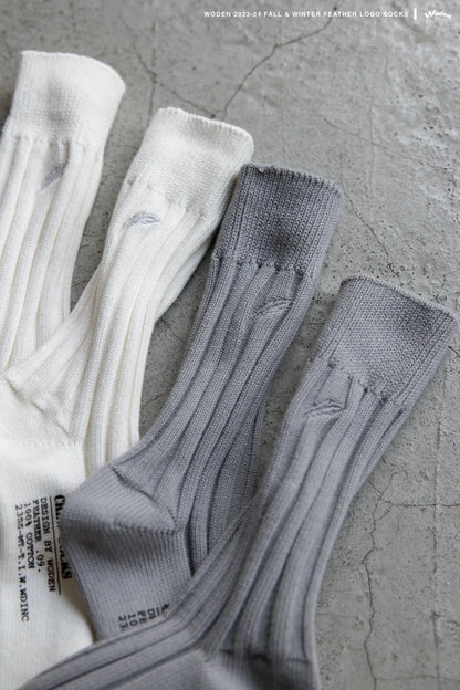 WODEN 2023 Autumn & Winter Feather LOGO Socks 白