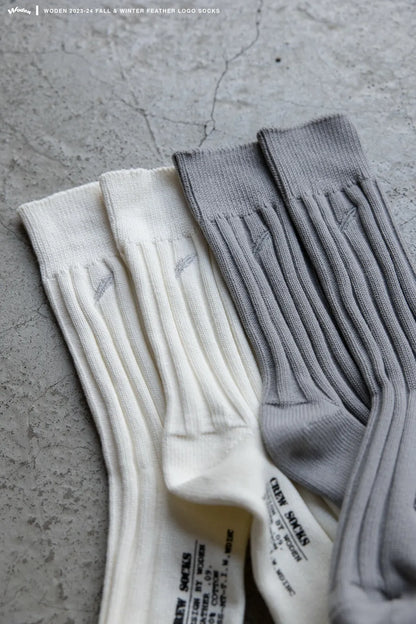 WODEN 2023 Autumn & Winter Feather LOGO Socks 白