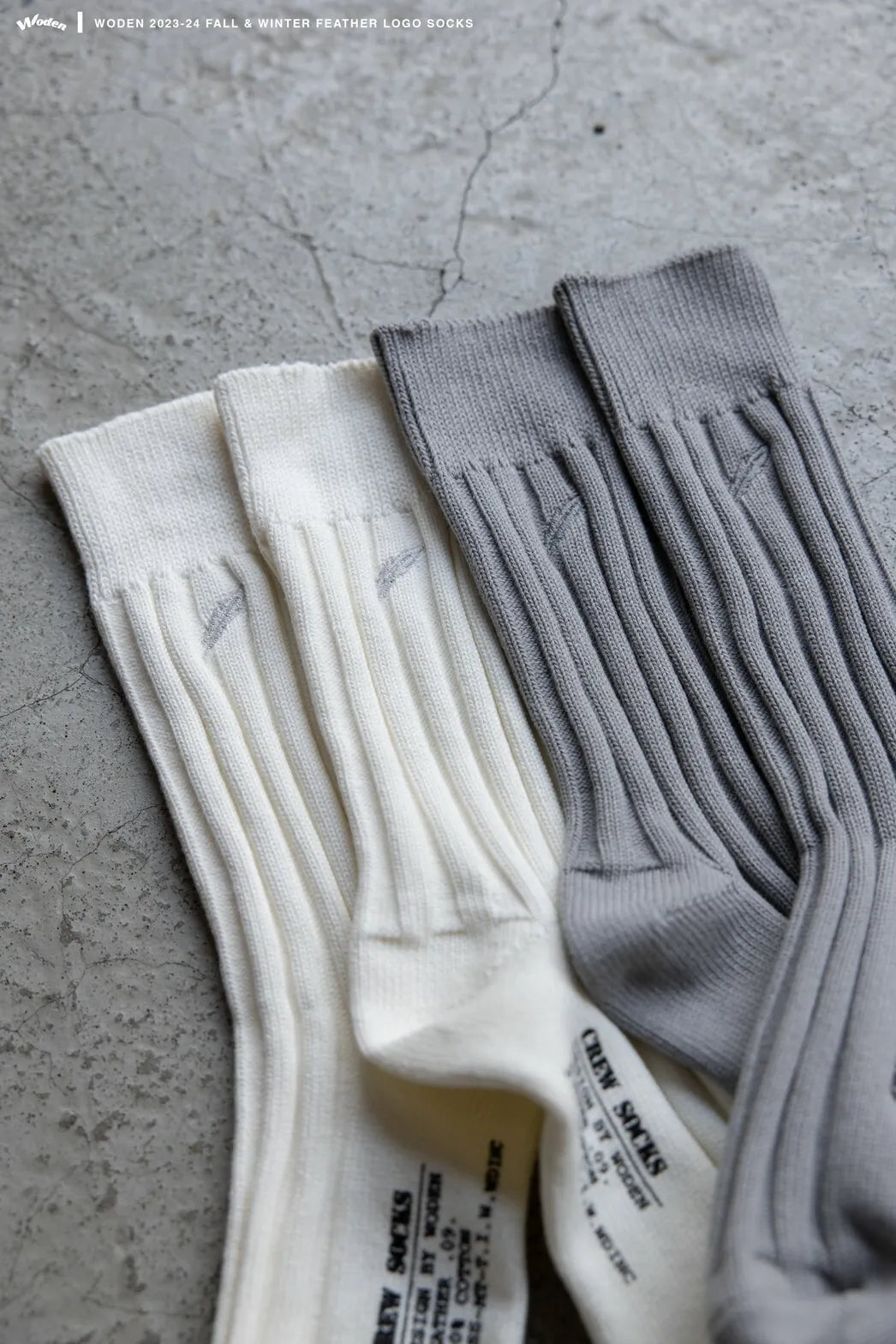 WODEN 2023 Autumn & Winter Feather LOGO Socks 灰色