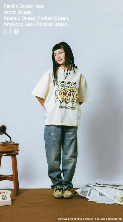 Cowave 2023 Spring & Summer College Cartoon tee 米白