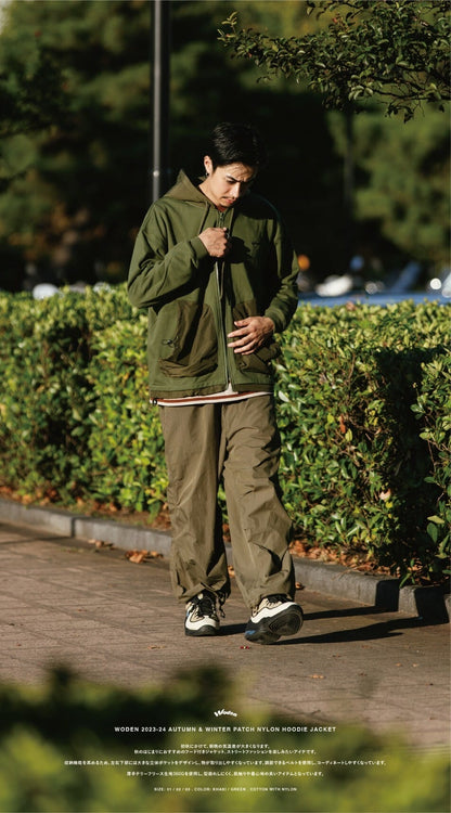 WODEN 2023-24 Autumn & Winter 005 Patch Nylon Hoodie Jacket 綠色