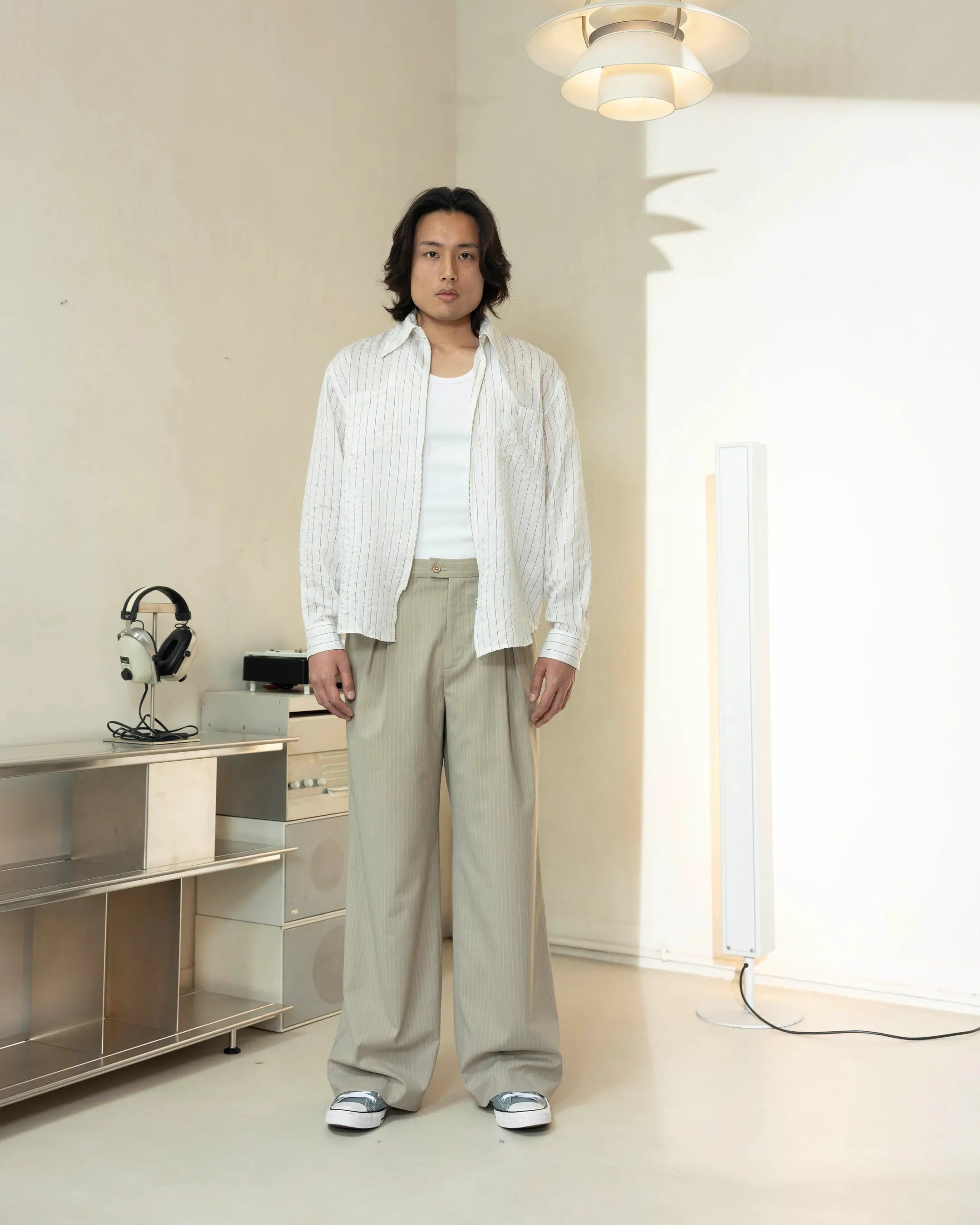 YANGI Pinstripe Jacquard Zip Shirt