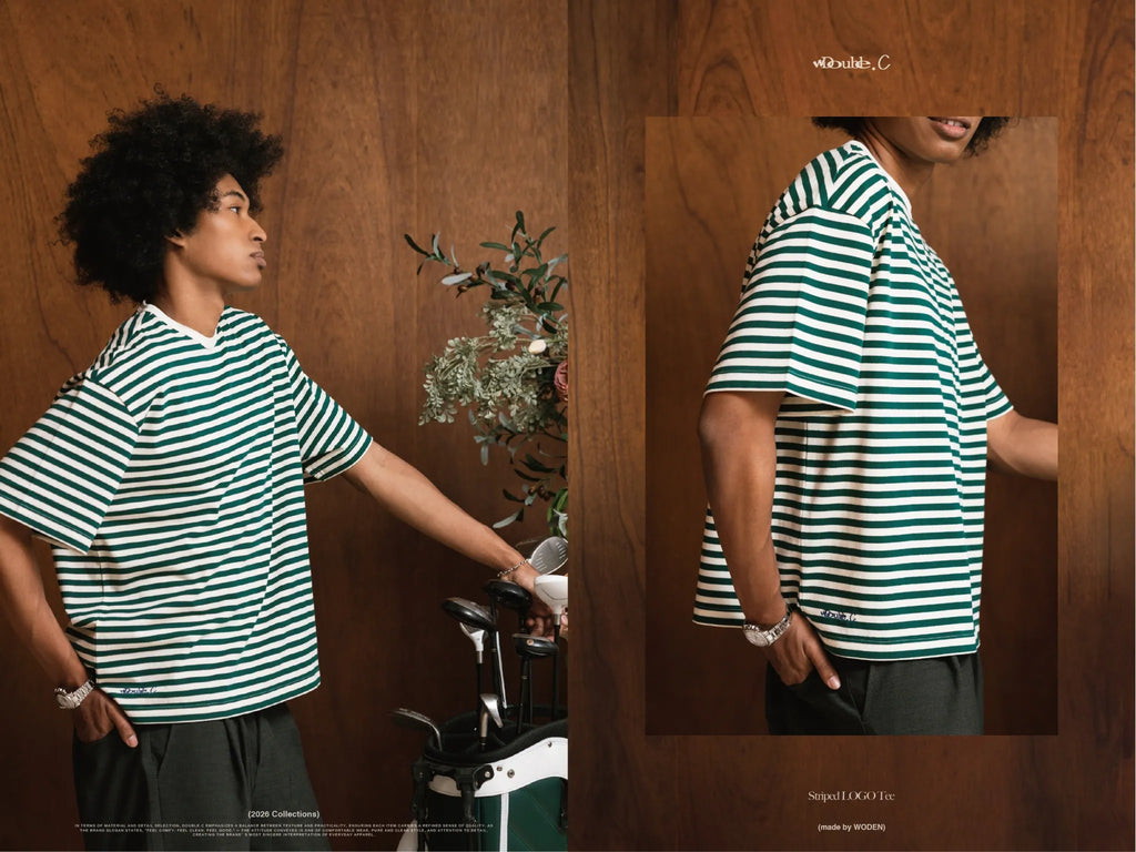 DoubleC 2026 Spring & Summer Striped LOGO Tee