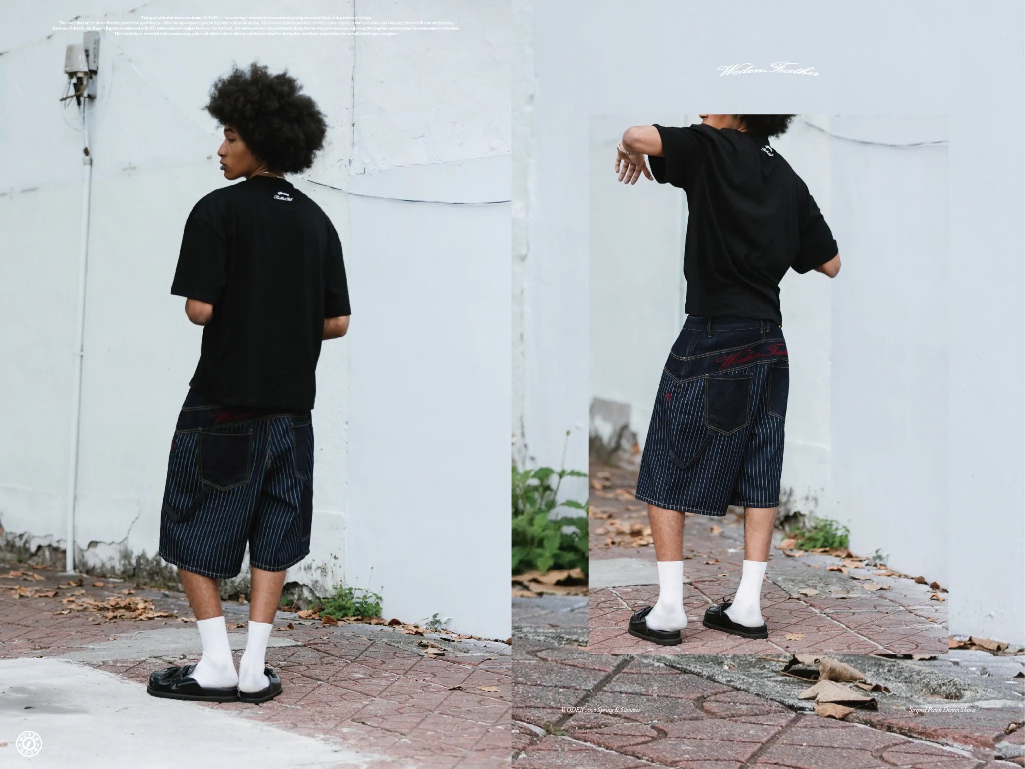 WODEN 2026 Spring & Summer 029 Striped Patch Denim Shorts