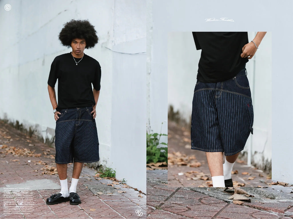 WODEN 2026 Spring & Summer 029 Striped Patch Denim Shorts