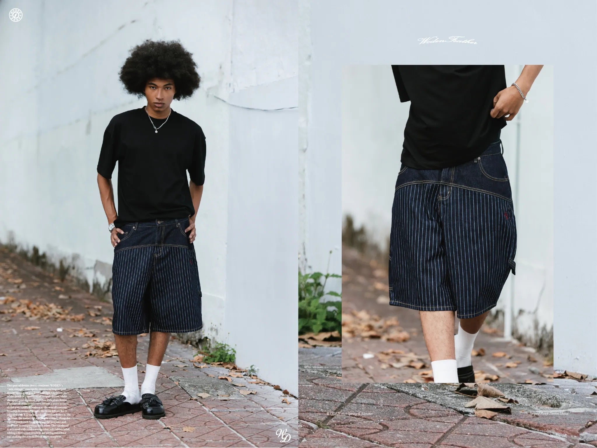 WODEN 2026 Spring & Summer 029 Striped Patch Denim Shorts