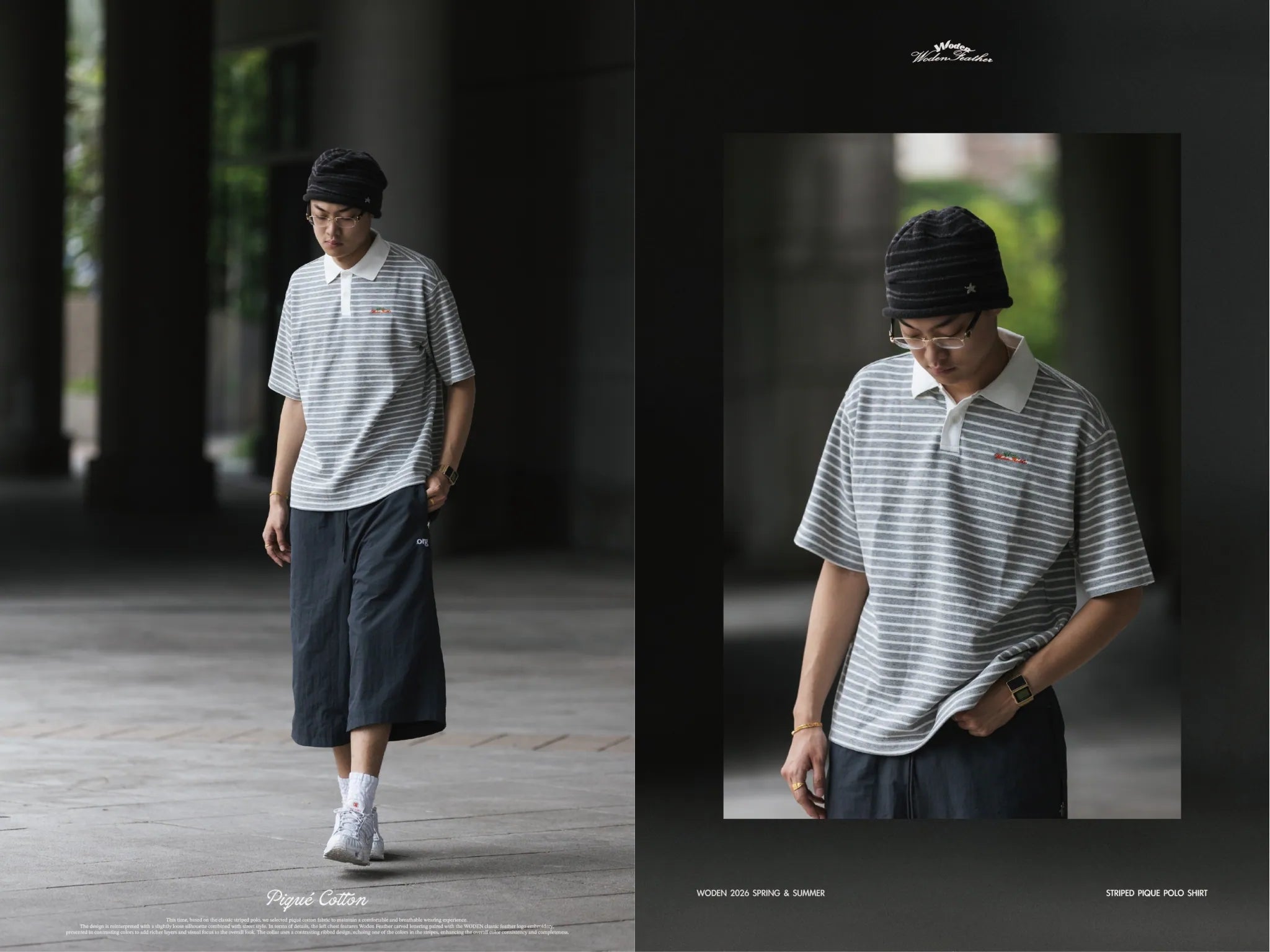 WODEN 2026 Spring & Summer Striped Pique Polo Shirt