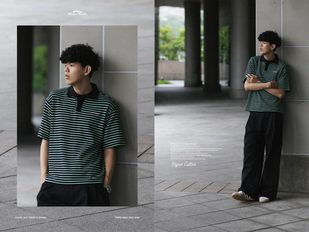 WODEN 2026 Spring & Summer Striped Pique Polo Shirt