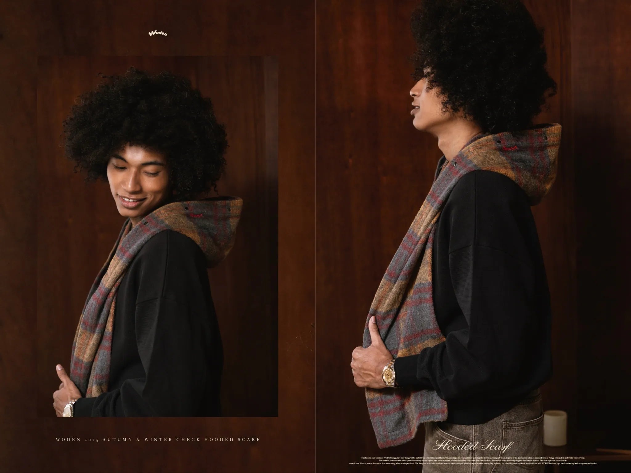 WODEN 2025 Autumn & Winter 013 Check Hooded Scarf