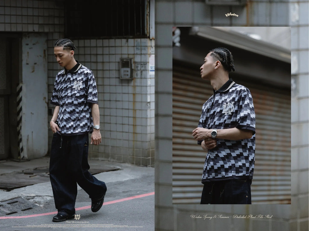 WODEN 2026 Spring & Summer 005 Distorted Plaid Polo Shirt