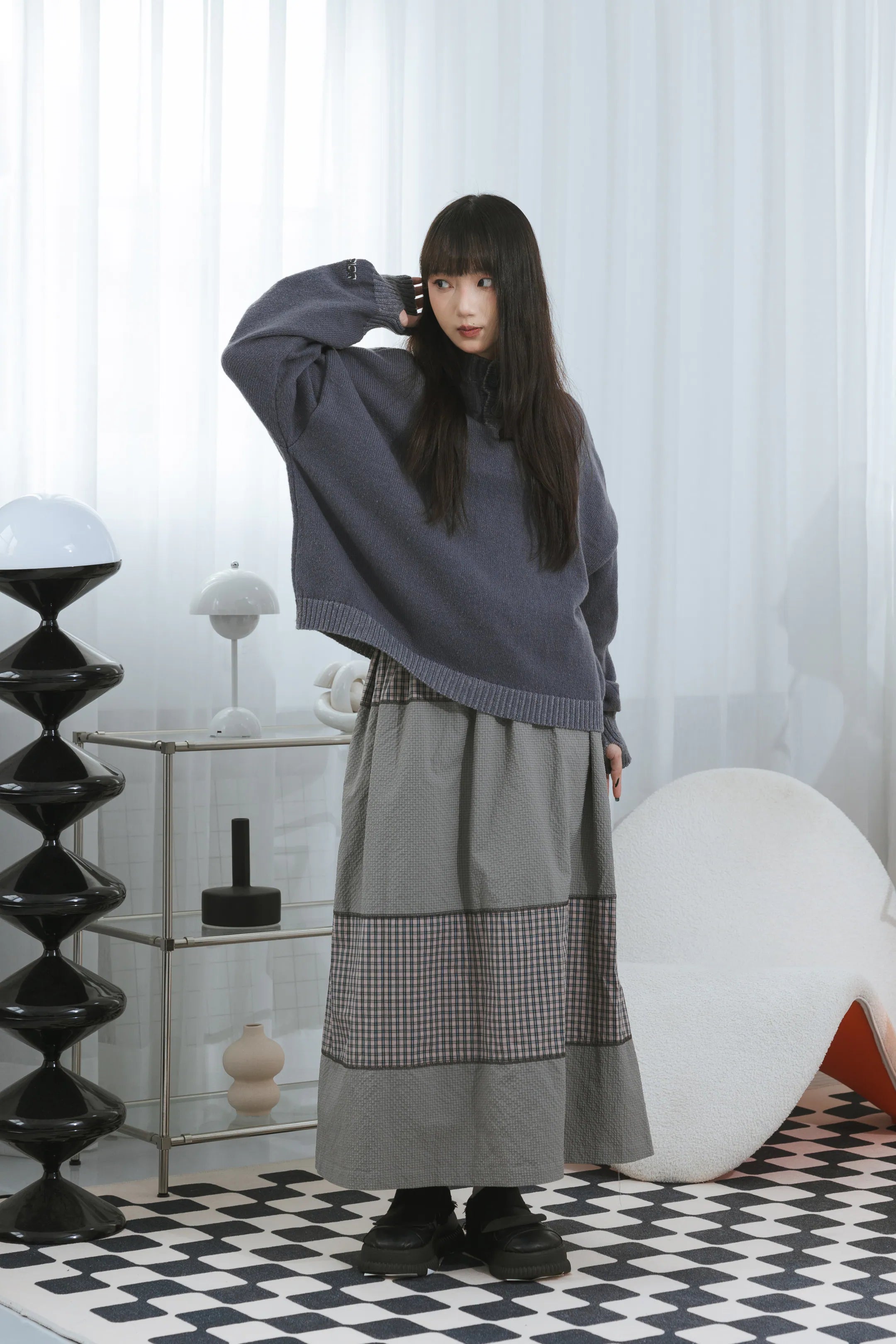 YOKO Paneled Check Skirt