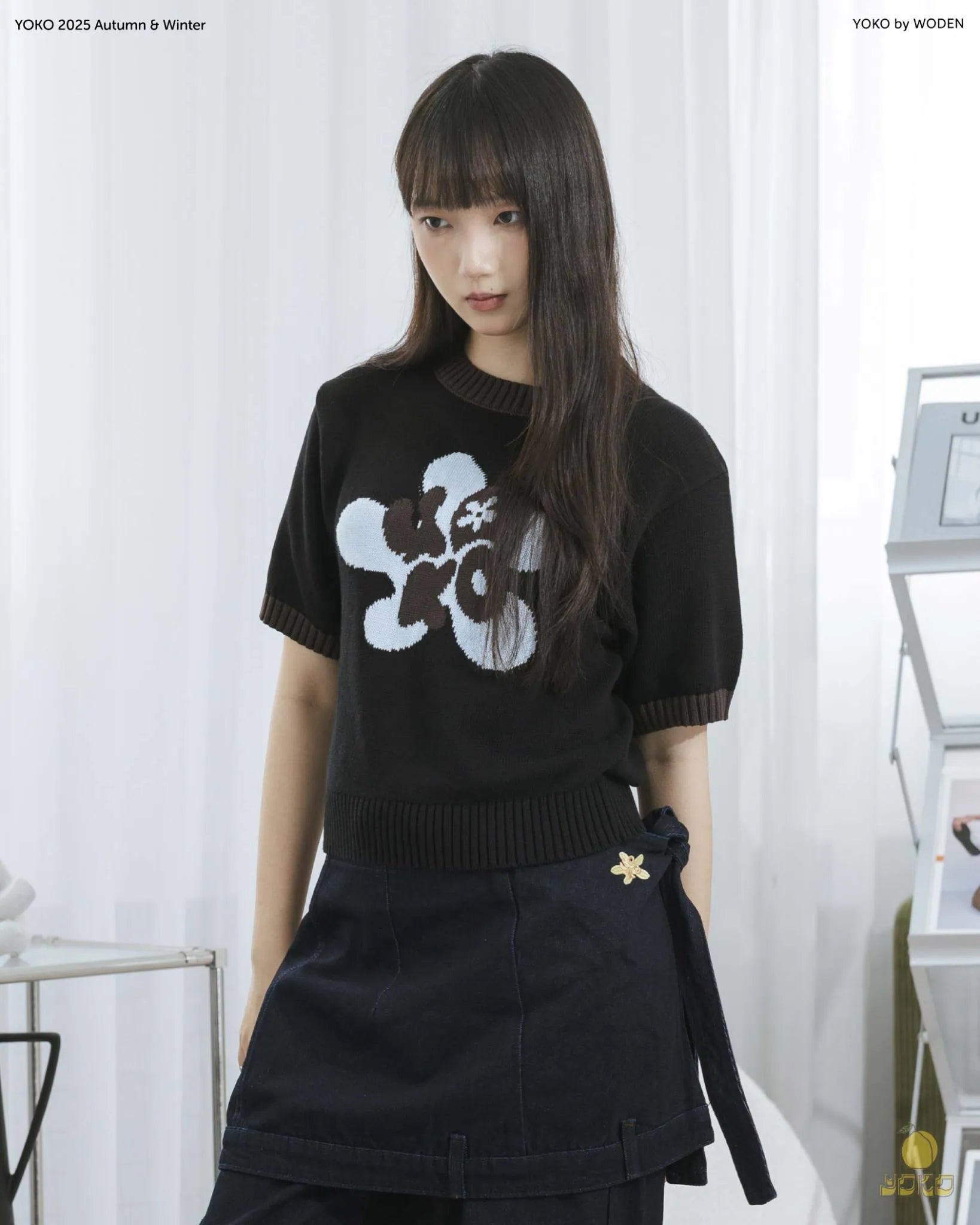 YOKO Floral Contrast Knit Tee