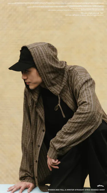 WODEN 2024 Fall & Winter 023 Straight Strip Hooded Shirt