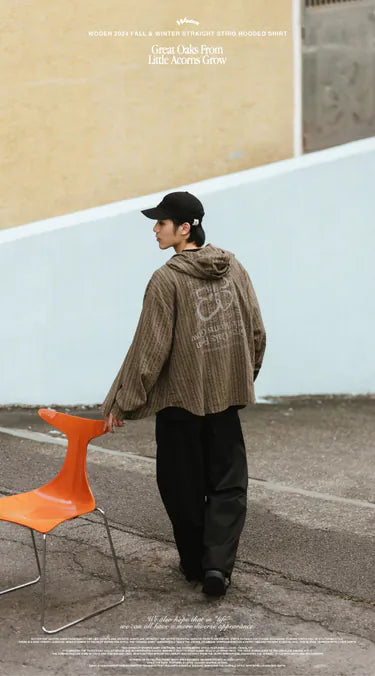 WODEN 2024 Fall & Winter 023 Straight Strip Hooded Shirt