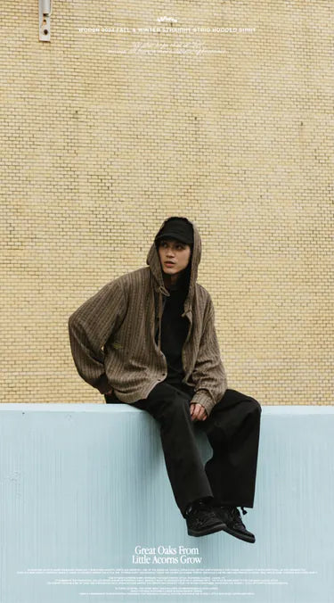 WODEN 2024 Fall & Winter 023 Straight Strip Hooded Shirt