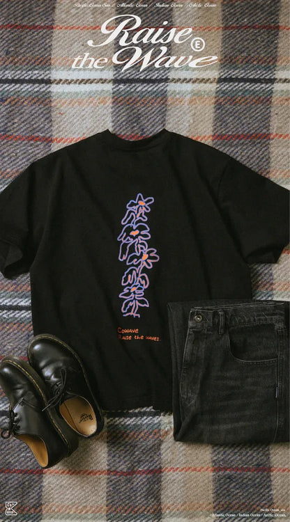 COWAVE 2025 Spring & Summer Doodle Flowers Tee