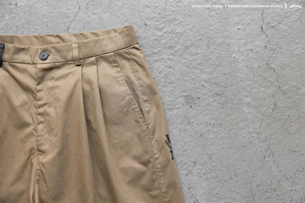 WODEN 2023 Spring & Summer Wash Chambray Shorts 卡其色